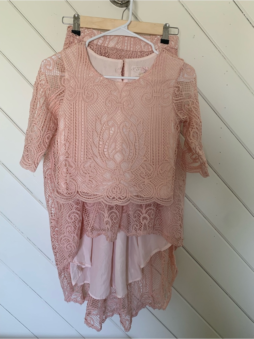 Joyfolie Soft Blush Crochet Lace Top